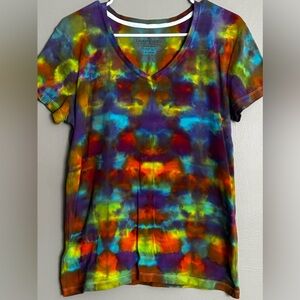 Homemade Faded Glory Multicolor Tie-Dye V-Neck T-Shirt